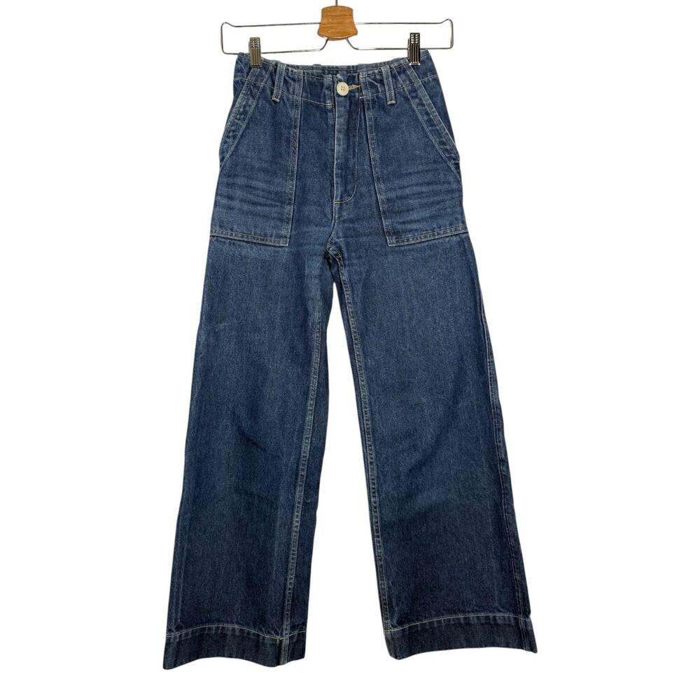 Esby Apparel Medium Dark Wash Denim High Rise Crop Wide Leg Finch Pant Jeans 0